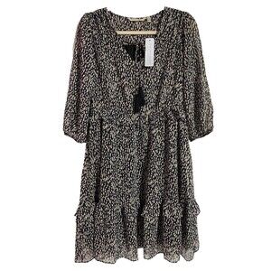 Soft‎ Surroundings Dress S Black Metallic Mini Cottagecore Boho Ruffles Tassels